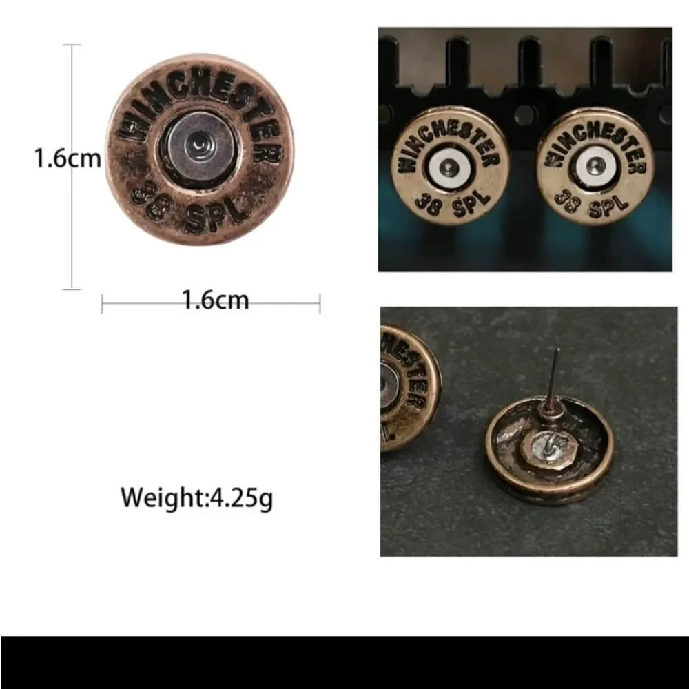 New! WINCHESTER 38 spl  BULLET western Cowboy Stud Earrings NWOT